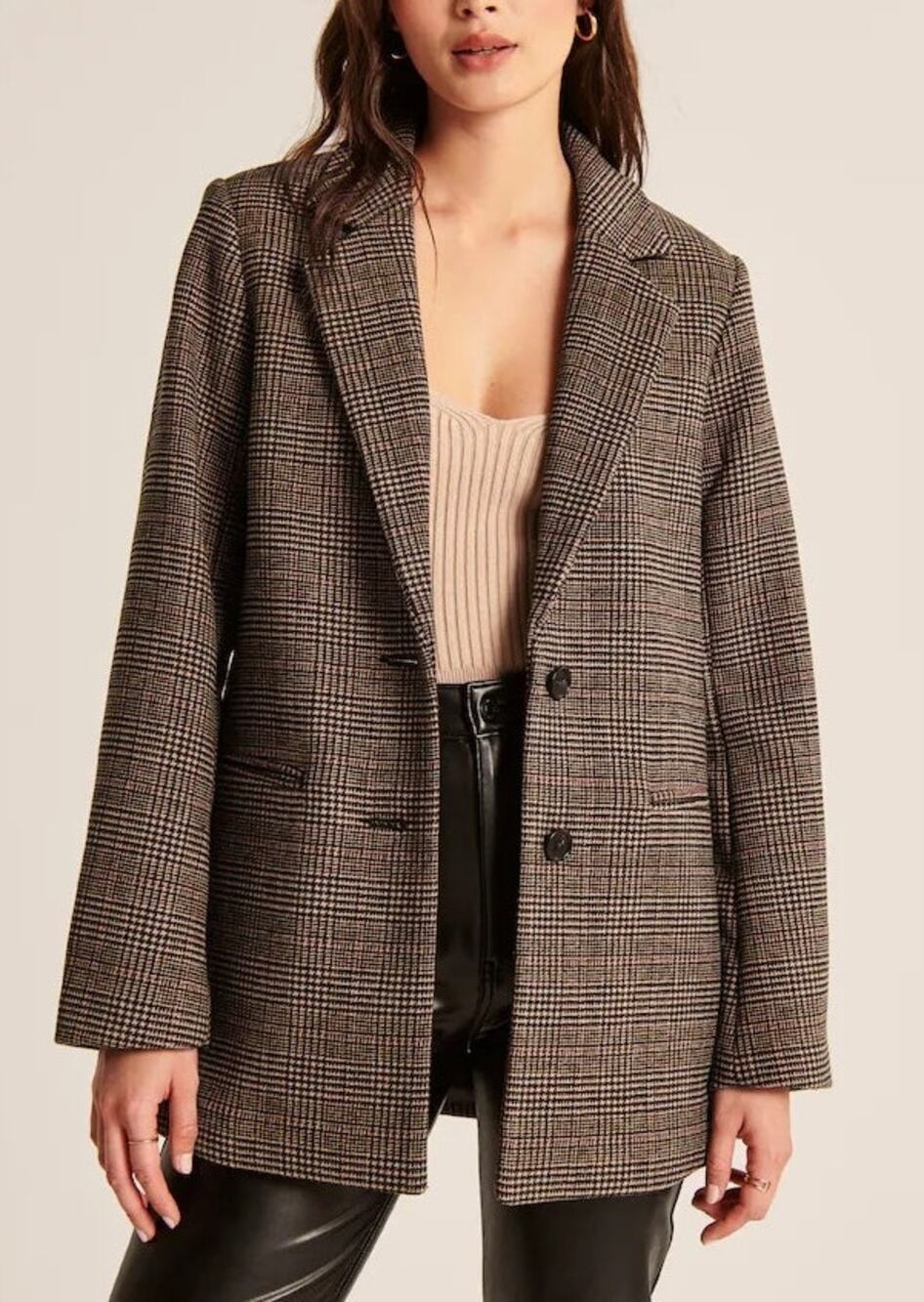 Abercrombie & Fitch Wool Blend Plaid Blazer Womens XSP Brown Fall Old Money Prep